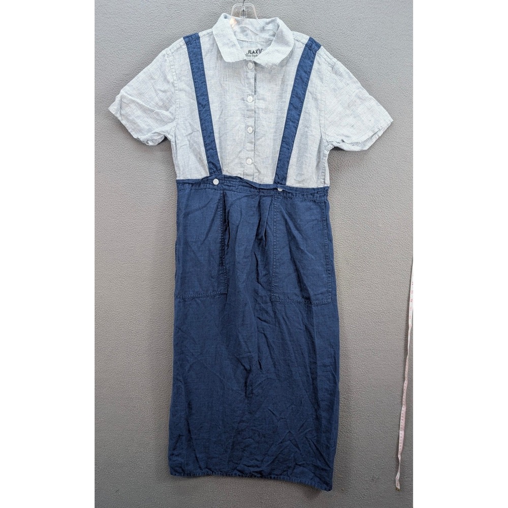 FLAX by Jeanne Engelhart 100% Linen Jumper Dress w/ Inner Collared Shirt Small - Picture 2 of 12